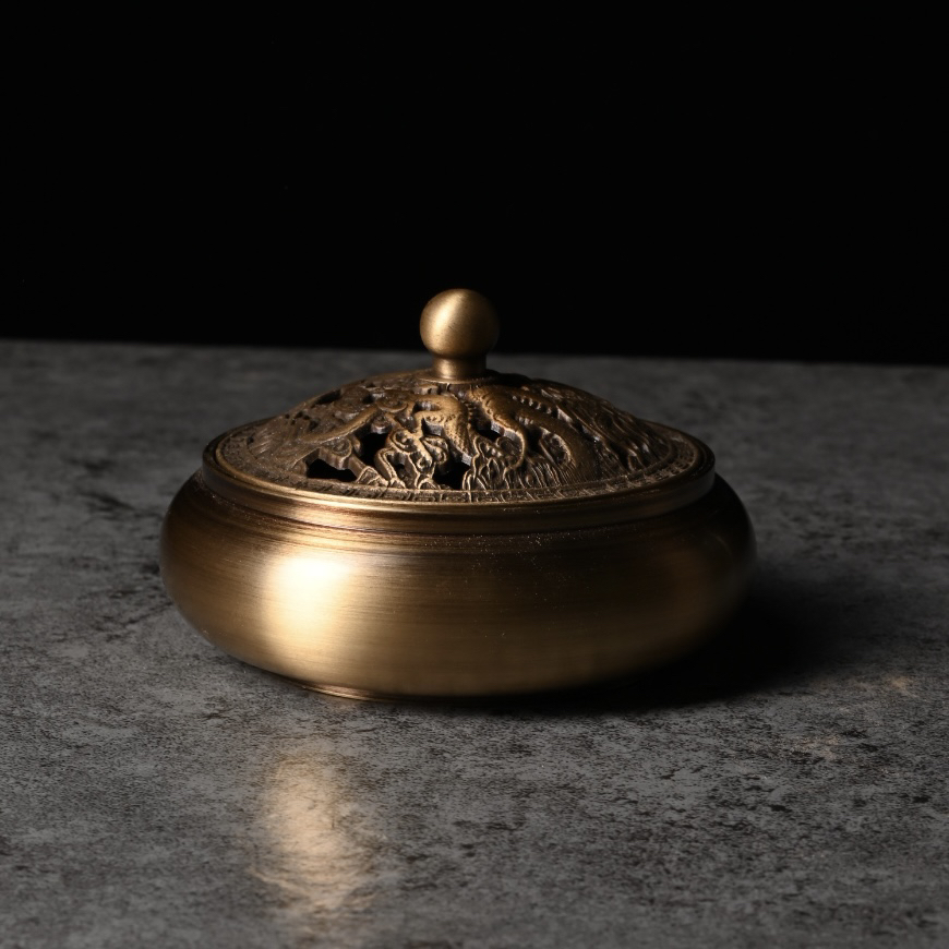 黄铜制吉祥龙凤香炉 90mm*58mm/180g