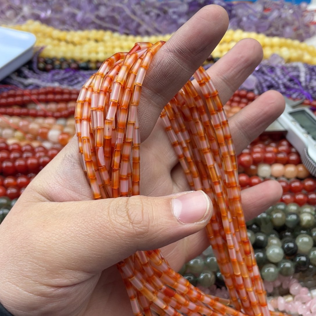 玛瑙/玉髓珠宝半成品未镶嵌一条装3*7红玛瑙细管