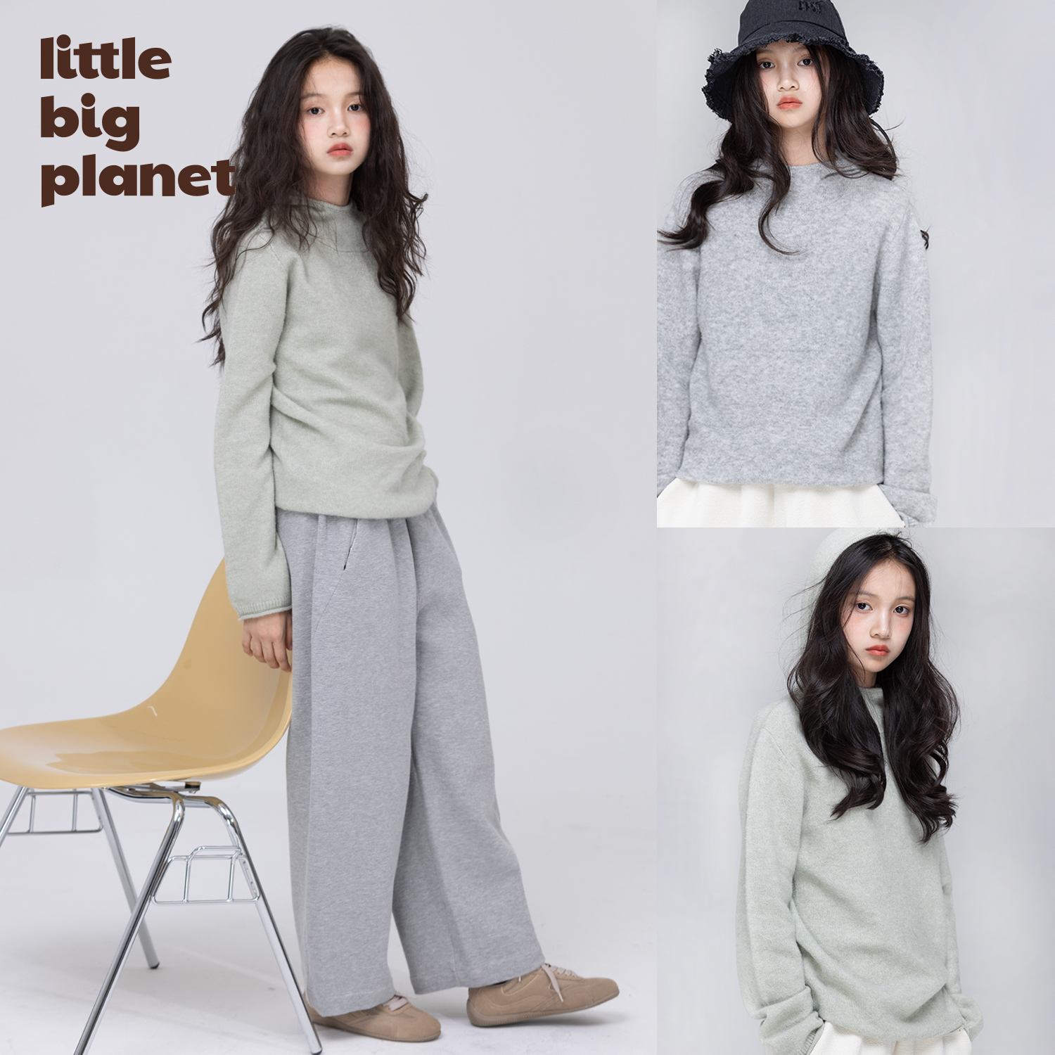 小小大星球童装 超细羊毛混纺软糯针织毛衣 两色女童温暖连帽毛衣