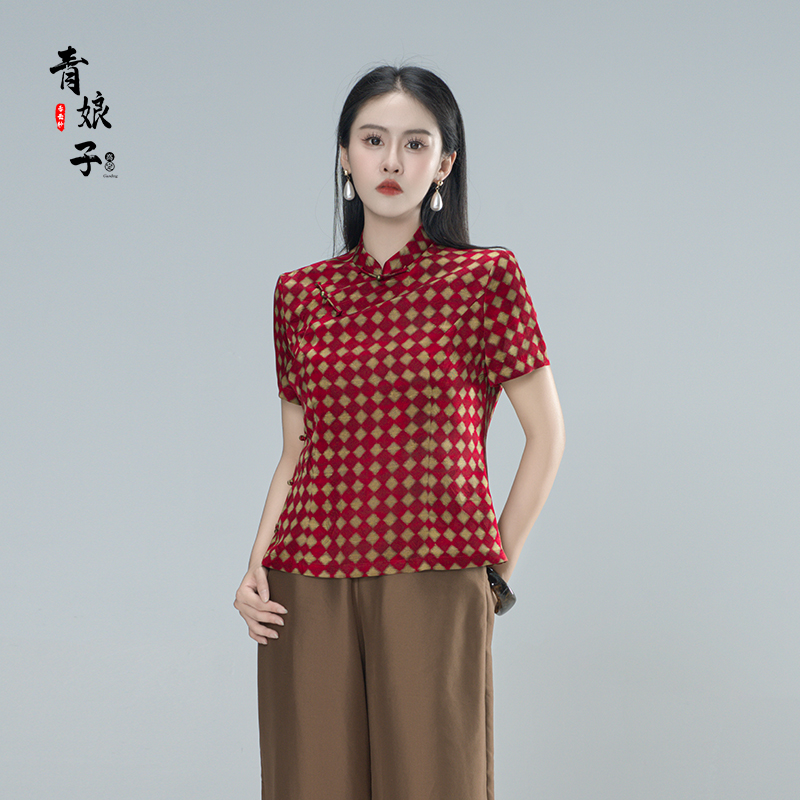 青娘子-香云纱（瑾遥）年轻款提花花萝国风新中式复古短袖上衣60902