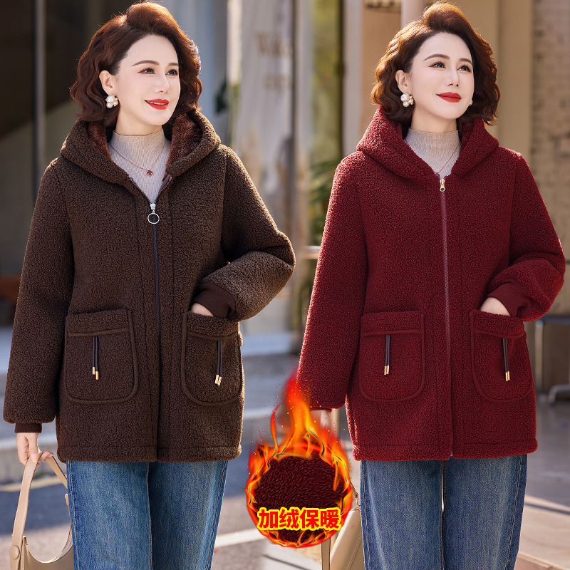 女装连帽大码秋冬特大码妈妈棉服中长款中老年女装&25A113