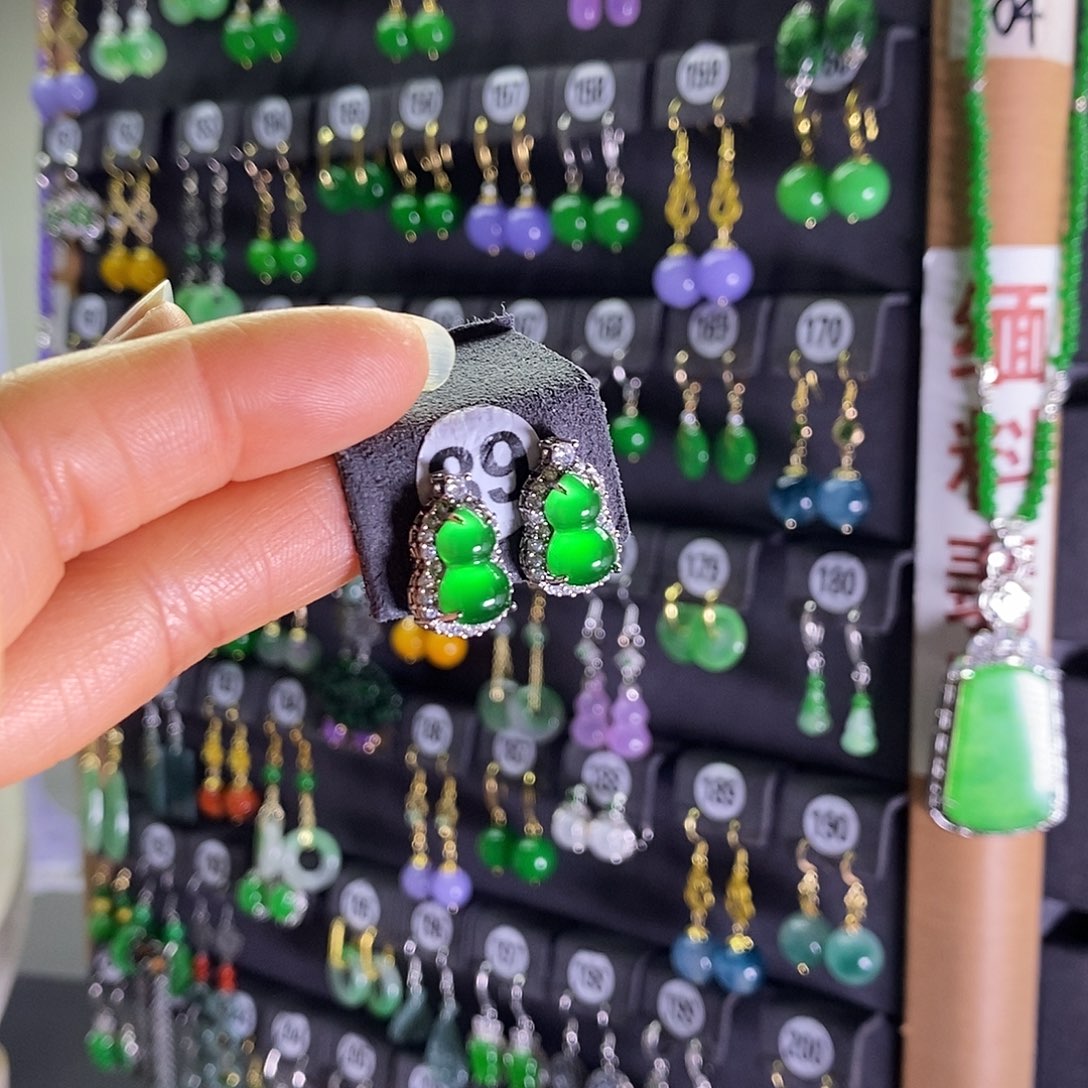 银S925镶嵌翡翠耳饰39