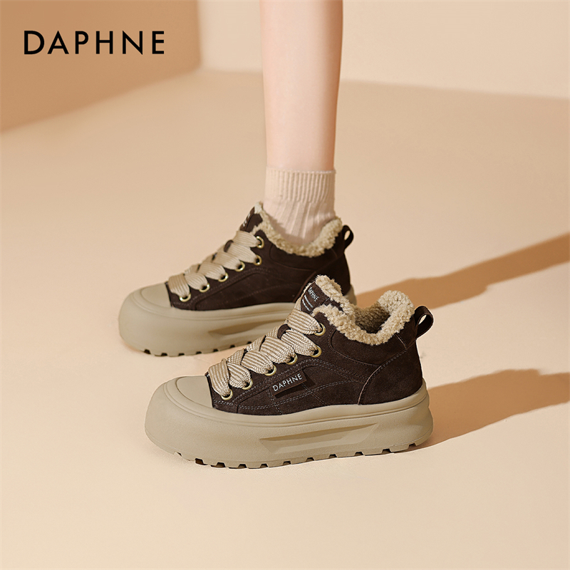 达芙妮时尚厚底棉鞋女2025新款秋冬季小个子高帮鞋加绒保暖雪地靴