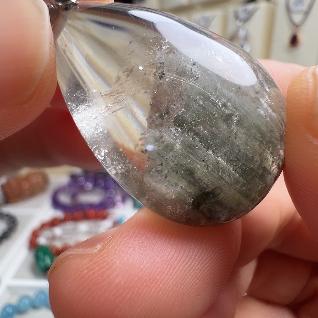 颈饰水晶银S925镶嵌天然幽灵水晶