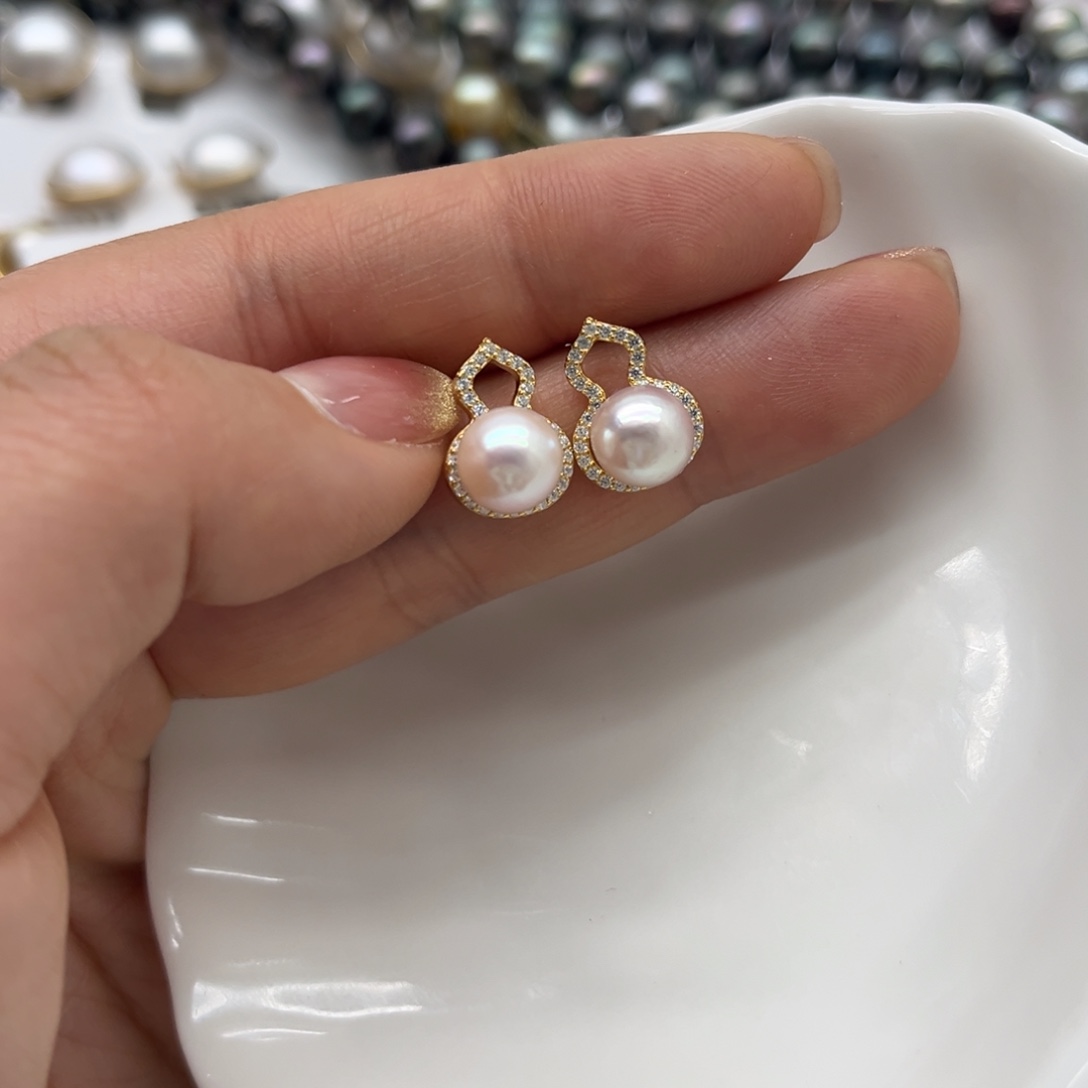 海水珍珠银S925镶嵌耳饰