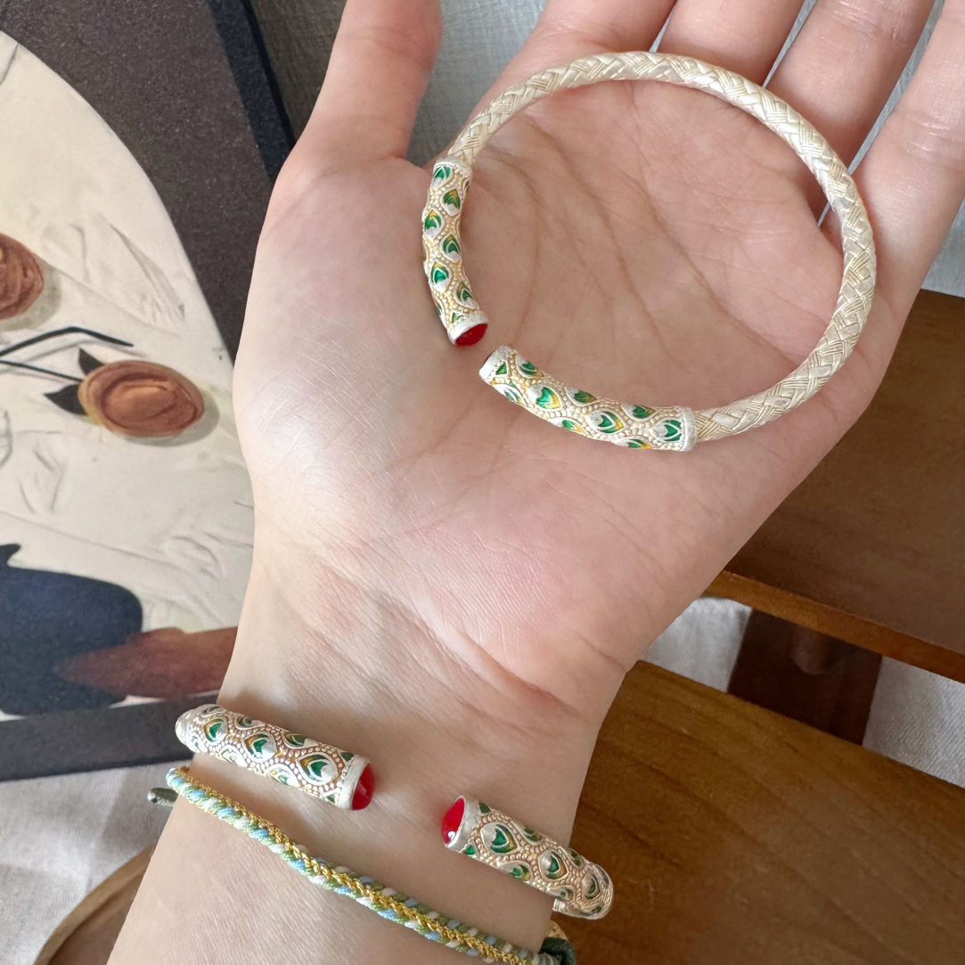 999.9 银【31】复古风珐琅描金 手镯