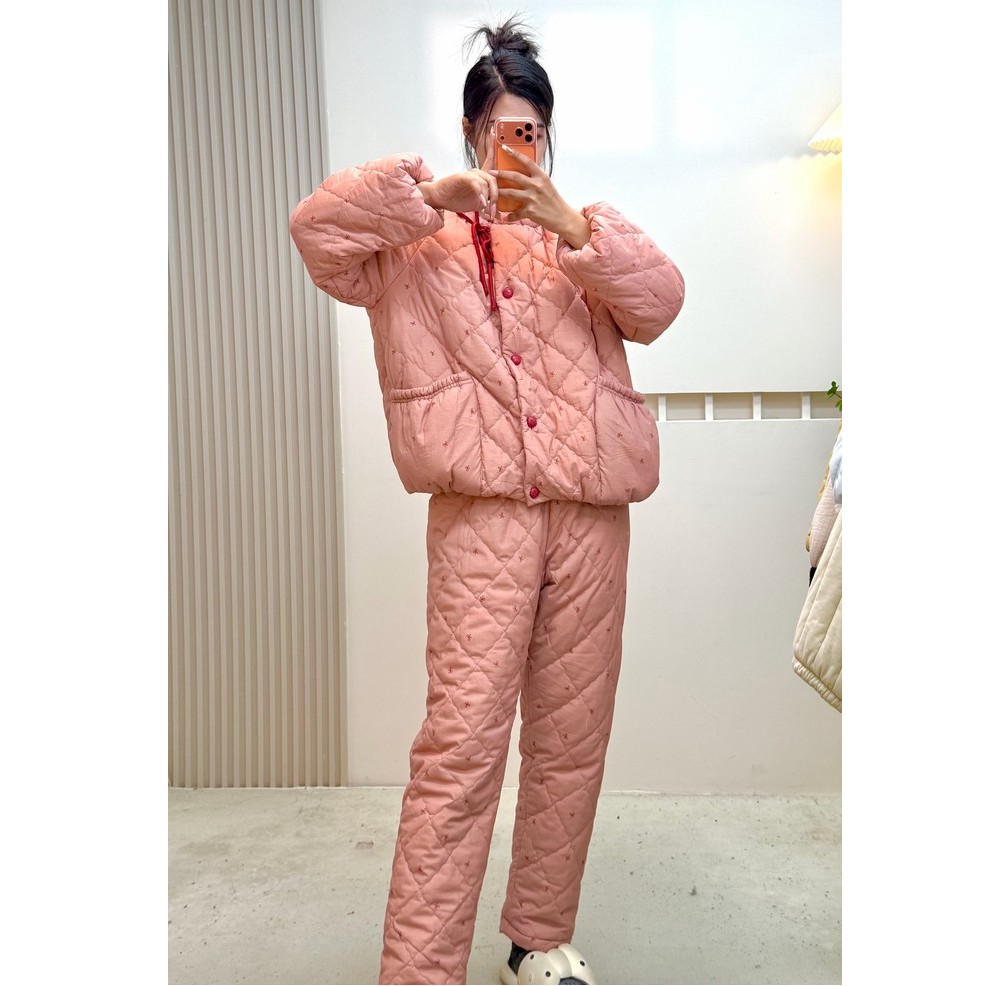 简约蝴蝶结三层夹棉睡衣女冬季2025新款舒适加厚保暖家居服套装