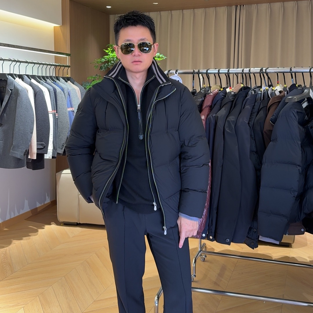 意式【老钱风】假两件防风设计 冬季加厚保暖立领拉链面包羽绒服男
