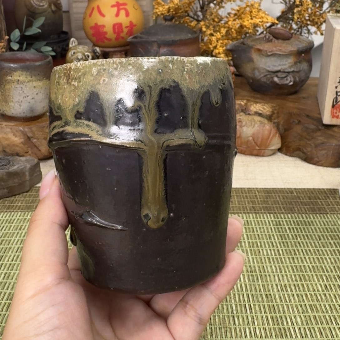 L***s备前烧 马场隆志 黑备前汤吞