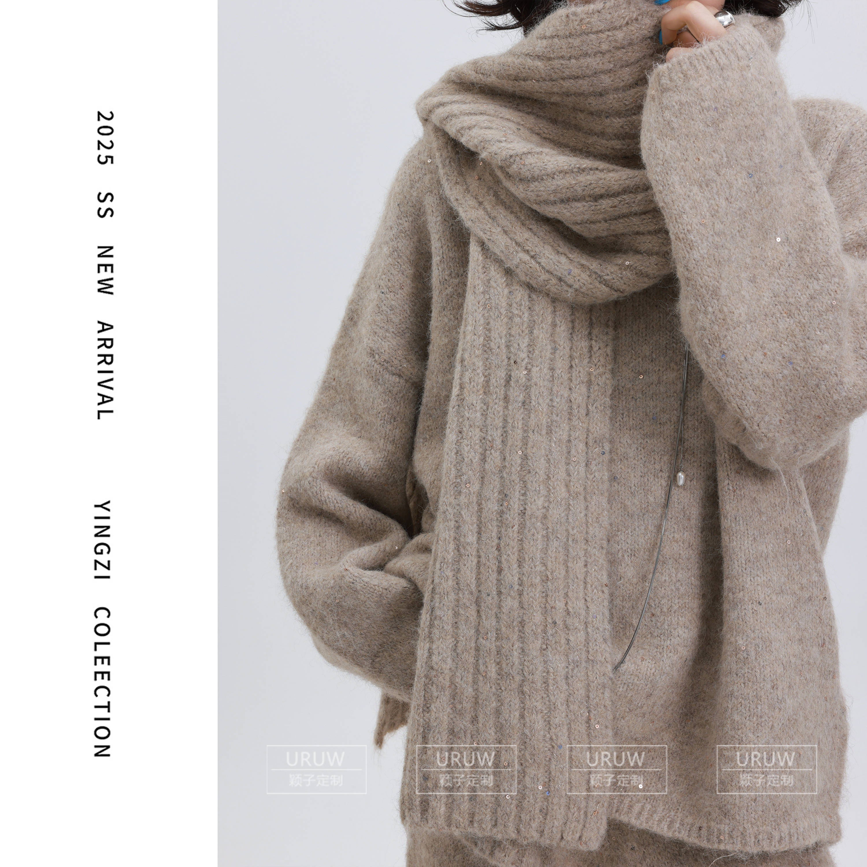 【颖子定制】冬季休闲纯色保暖竖坑条针织围巾9975