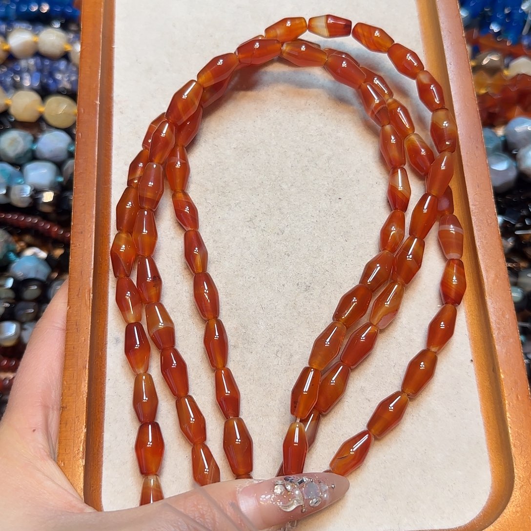 玛瑙/玉髓合金珠宝半成品红玛瑙腰珠一条8✖️14mm