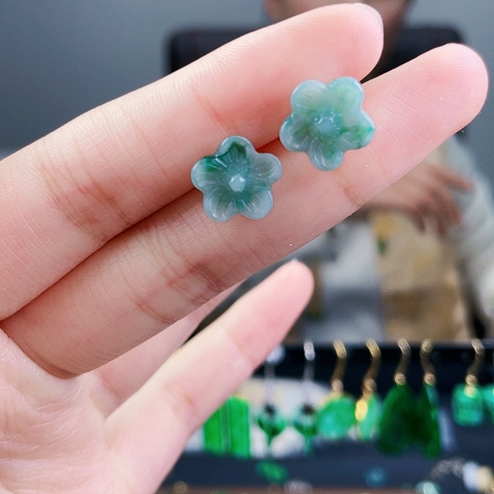 翡翠耳饰银S925镶嵌饰品