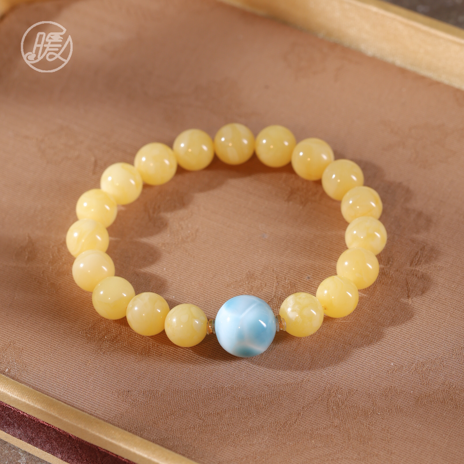 单圈琥珀蜜蜡手串10mm搭配海纹石手链E6660多样性发一