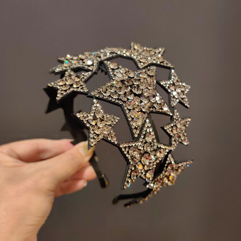 韩国施华水晶发箍遮白发头箍百搭盖白发神器宽边星星防滑压发发卡