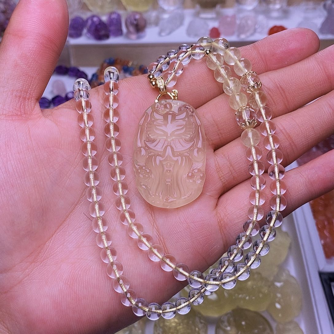 水晶颈饰未镶嵌黄水许愿狐吊坠 送链子