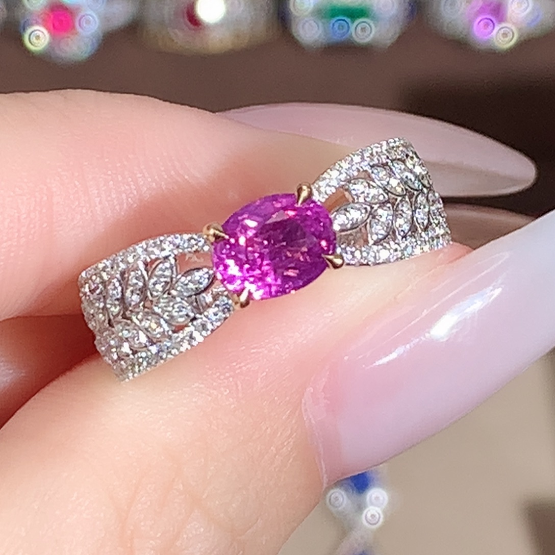 戒指18K金镶嵌彩色蓝宝石1.22ct/天然宝石/七天无理由