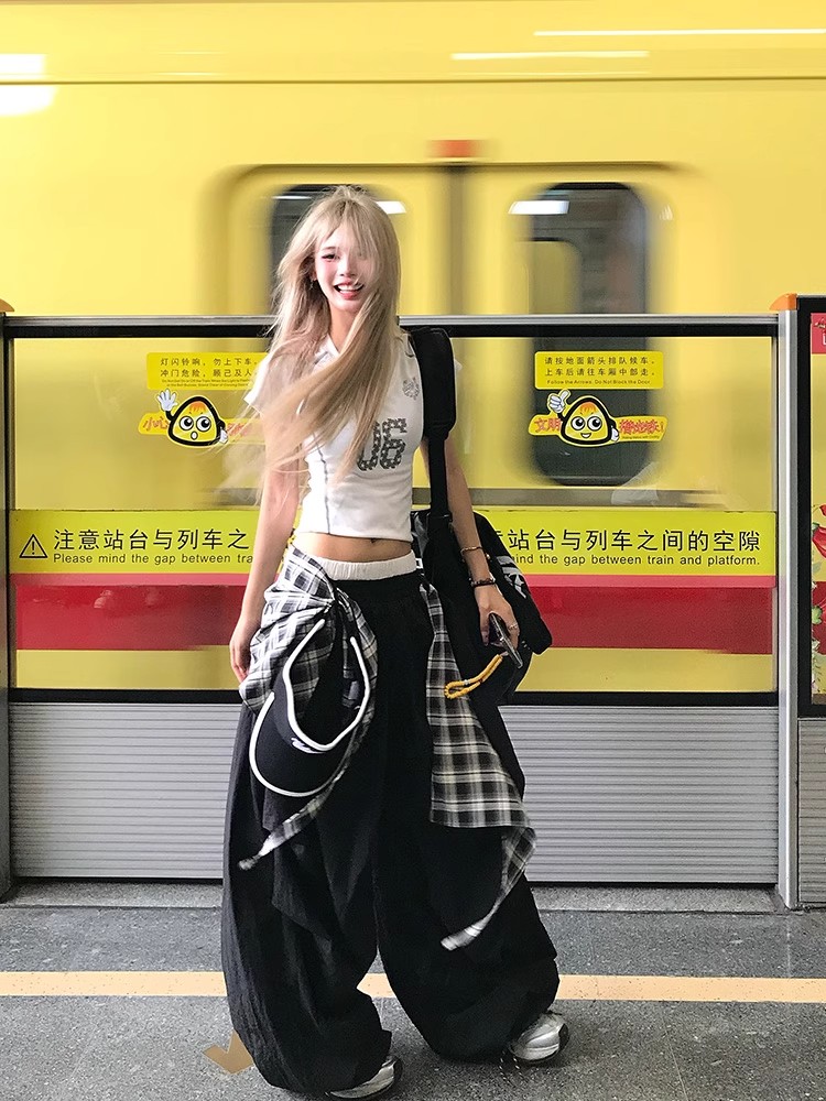 噗入PuRu美式嘻哈街舞叠穿可拆卸阔腿裤男女宽松垂感休闲拖地长裤