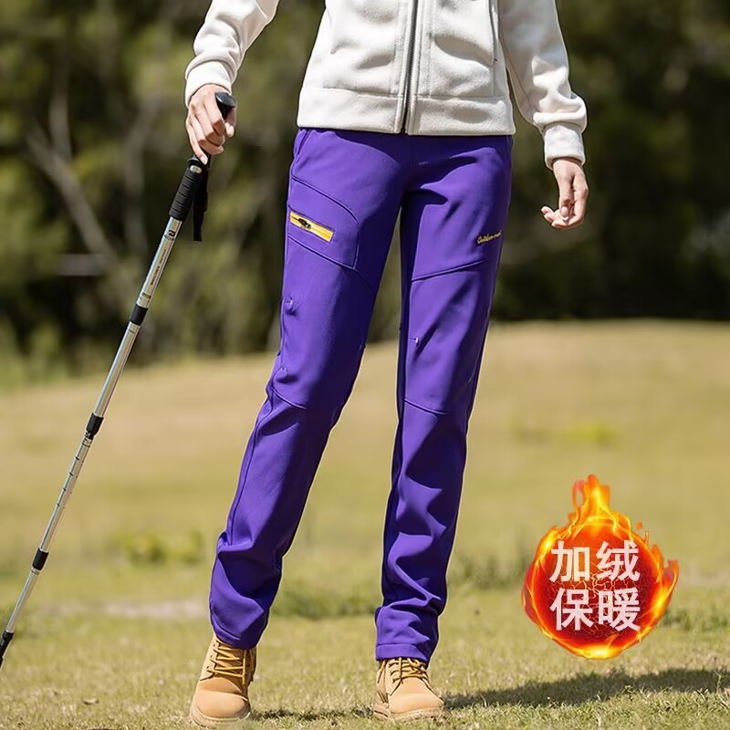 加绒软壳冲锋裤女秋冬防水挡风徒步登山裤户外加厚保暖抓绒直筒裤