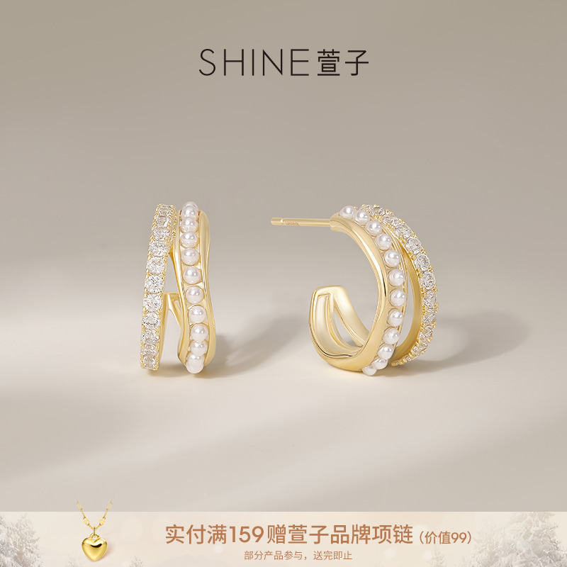 萱子 铜合金合成锆石耳饰 浅金色女耳饰气质耳饰复古时尚耳钉710