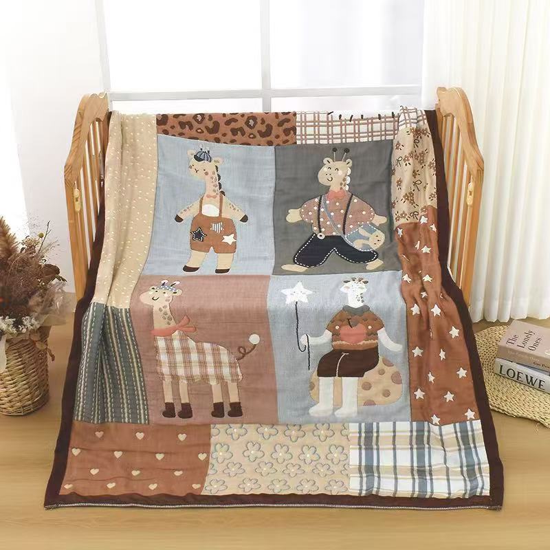 【多拼长颈鹿】120*150cm 多功能色织棉纱纱布面包被
