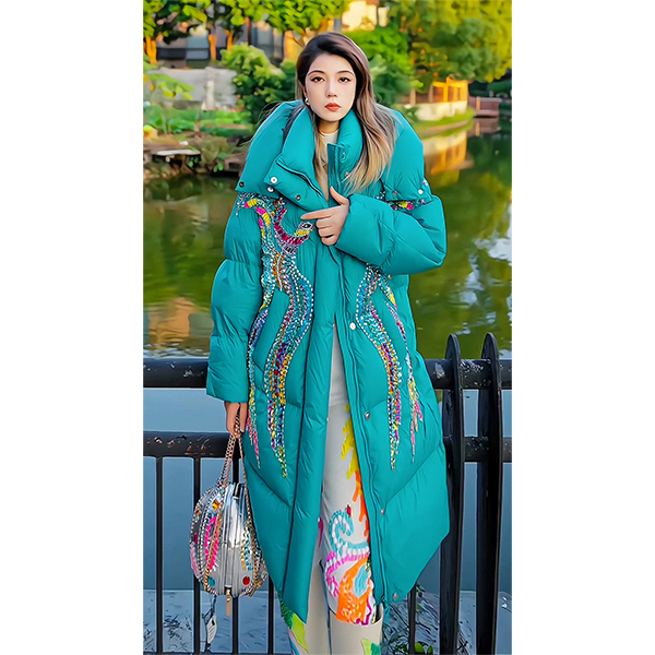 JIE LI/街力高级感外套女冬时尚中长款蓝色羽绒服女A9989