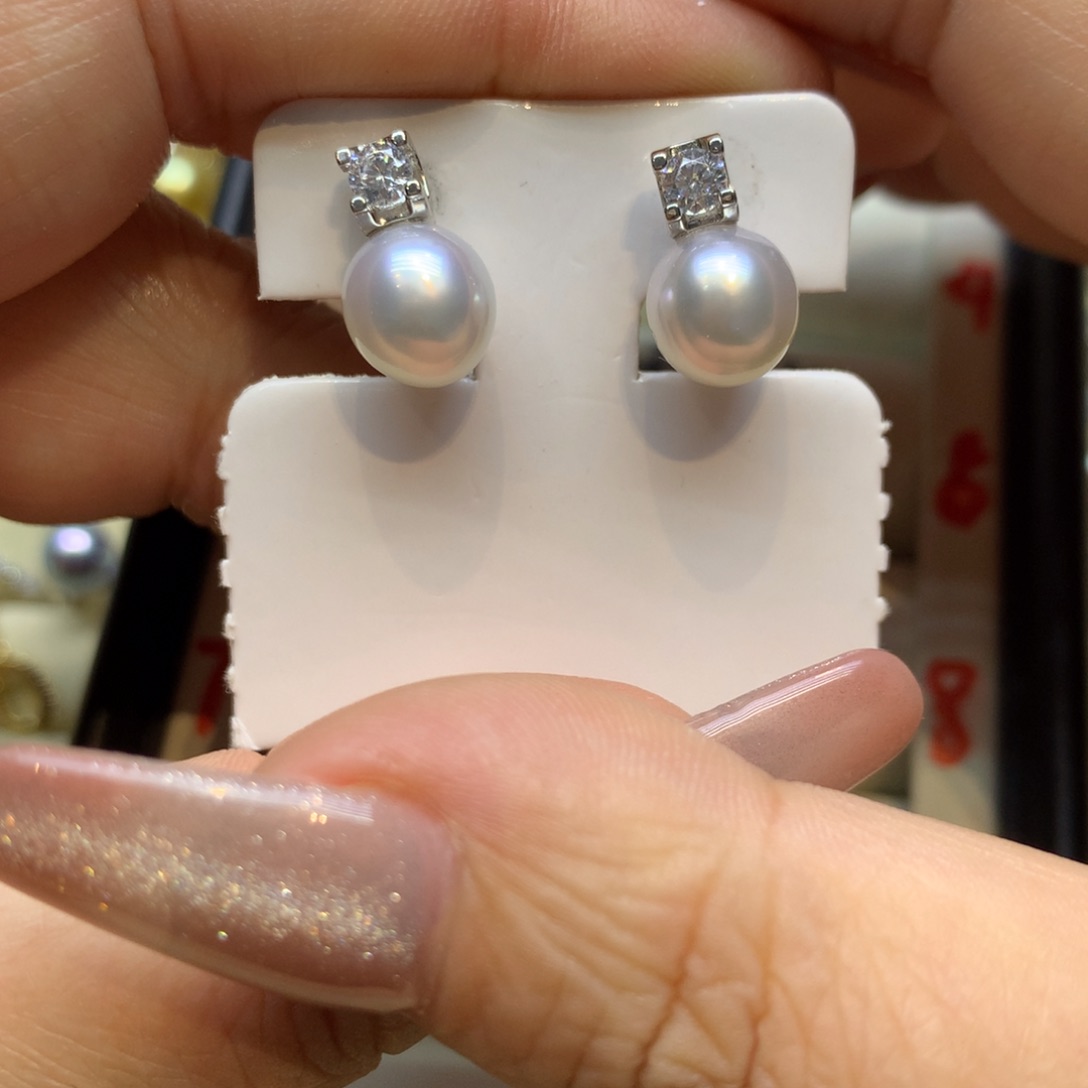 银S925镶嵌耳饰海水珍珠