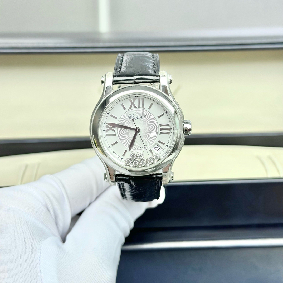 99新 Chopard/萧邦 278559快乐七钻36mm精钢银盘罗马刻皮带