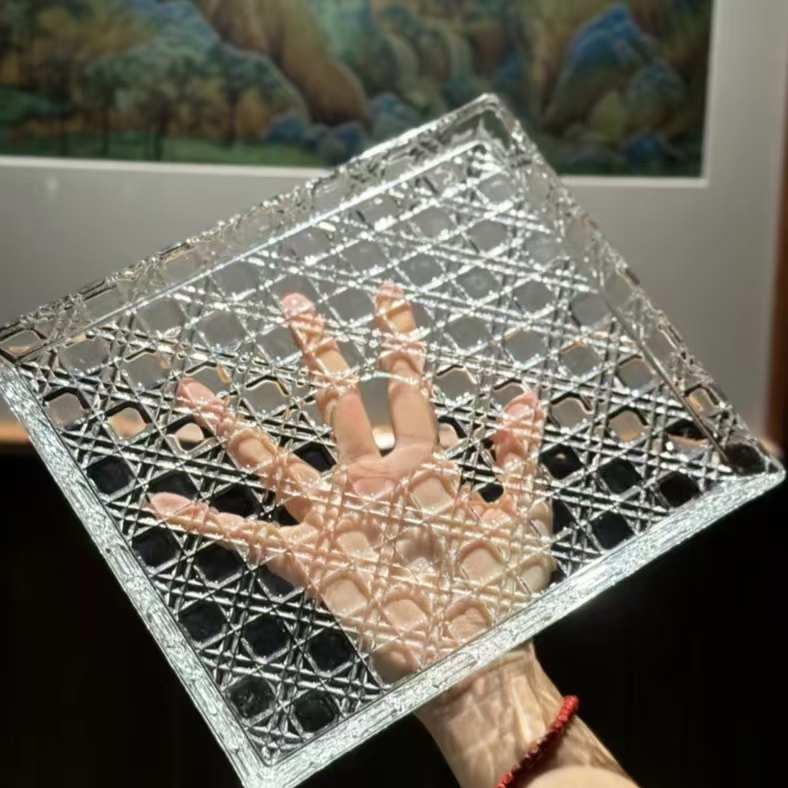 正方形宝石纹托盘轻奢简约果盘点心盘干果盘水晶玻璃