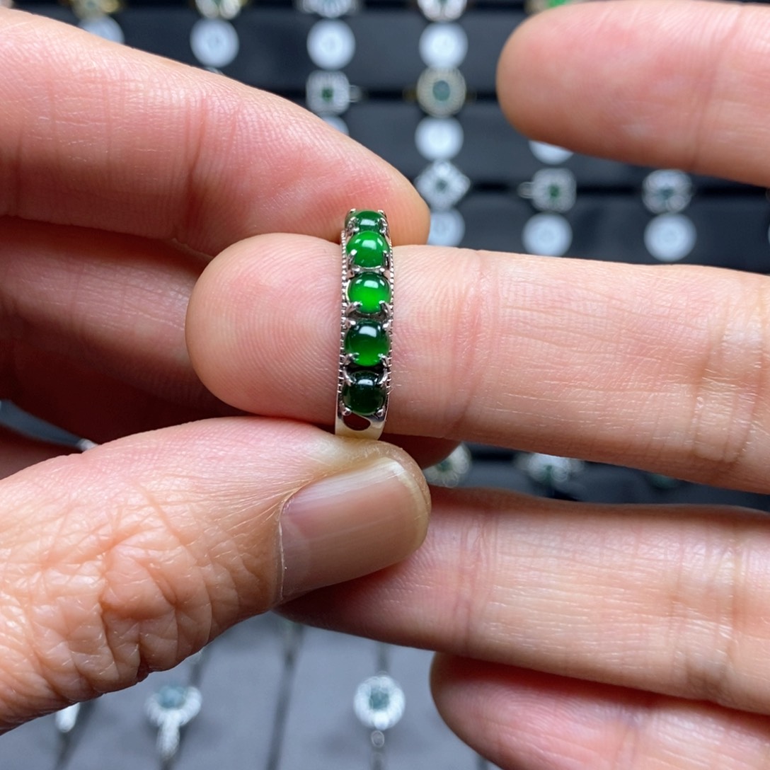 翡翠戒指银S925镶嵌排戒