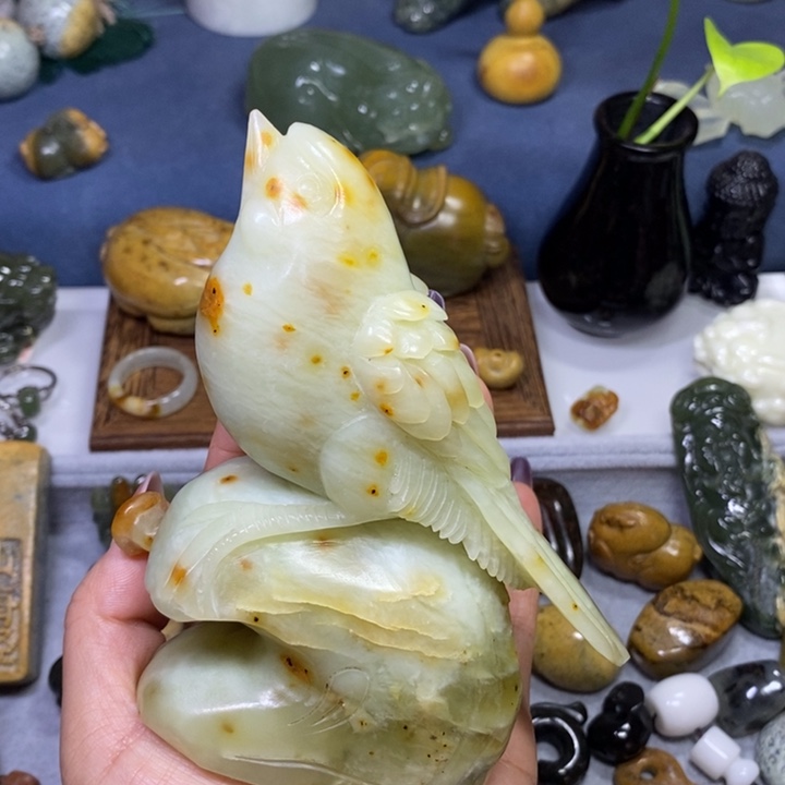 蛇纹石玉未镶嵌岫玉花玉喜鹊