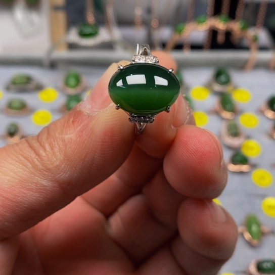 和田玉（碧玉）戒指银S925镶嵌