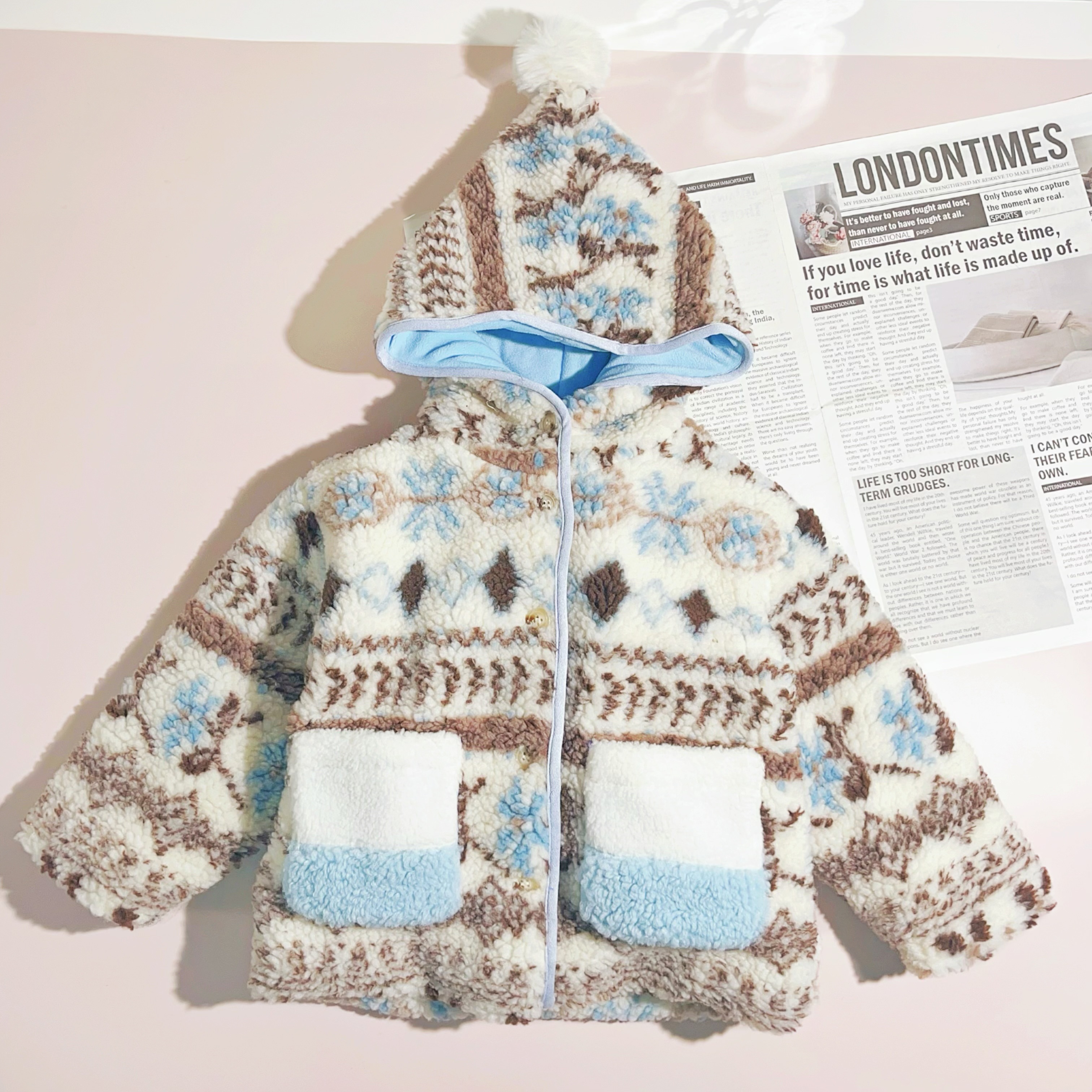 【】H25268新款女宝冬季洋气时髦加厚羊羔毛保暖棉服宝宝儿童外套