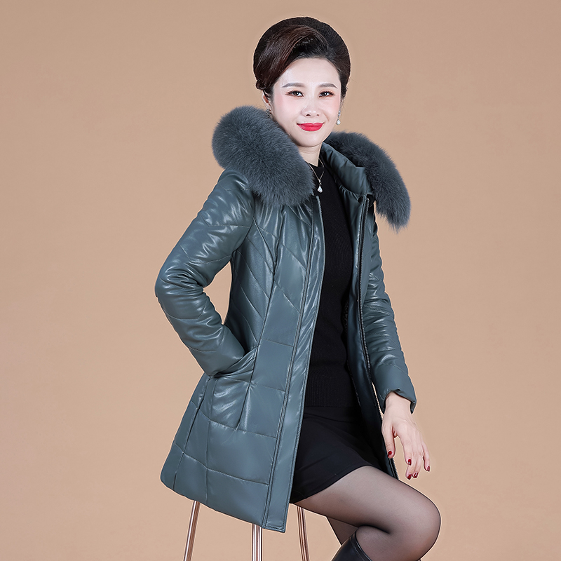 2025新款冬季皮衣外套女加厚保暖修身显瘦中长款皮棉衣妈妈装大码