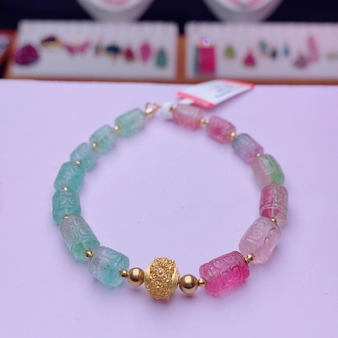 未镶嵌手链碧玺回纹桶珠手链yy