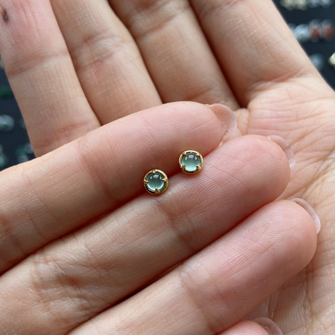 翡翠耳饰银S925镶嵌翡翠首饰