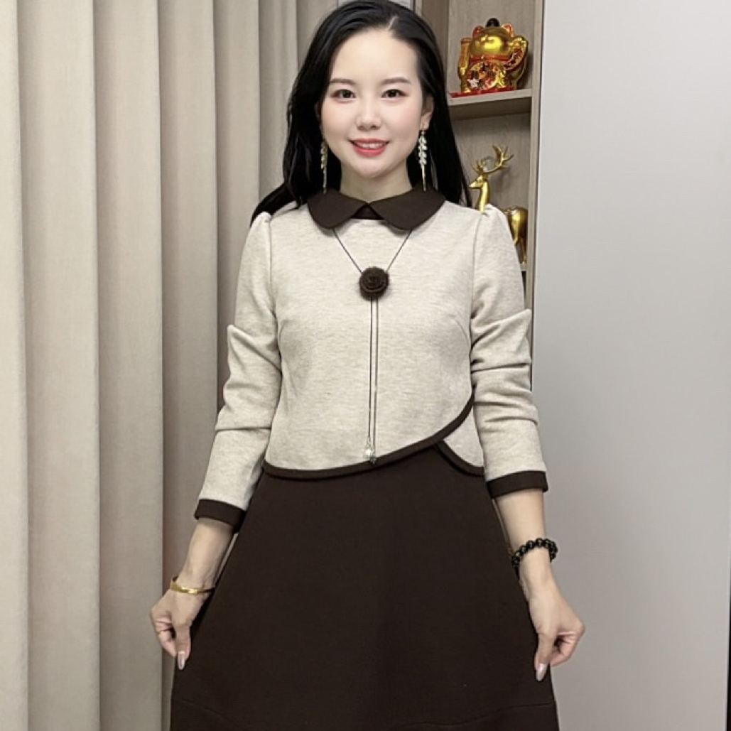 假两件连衣裙秋冬麦尔绒POLO领长袖显瘦气质中长款减龄遮肉轻奢