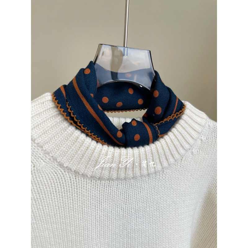 【橘波点】经典百搭桑蚕丝真丝羊毛小菱形巾双面围巾丝巾女