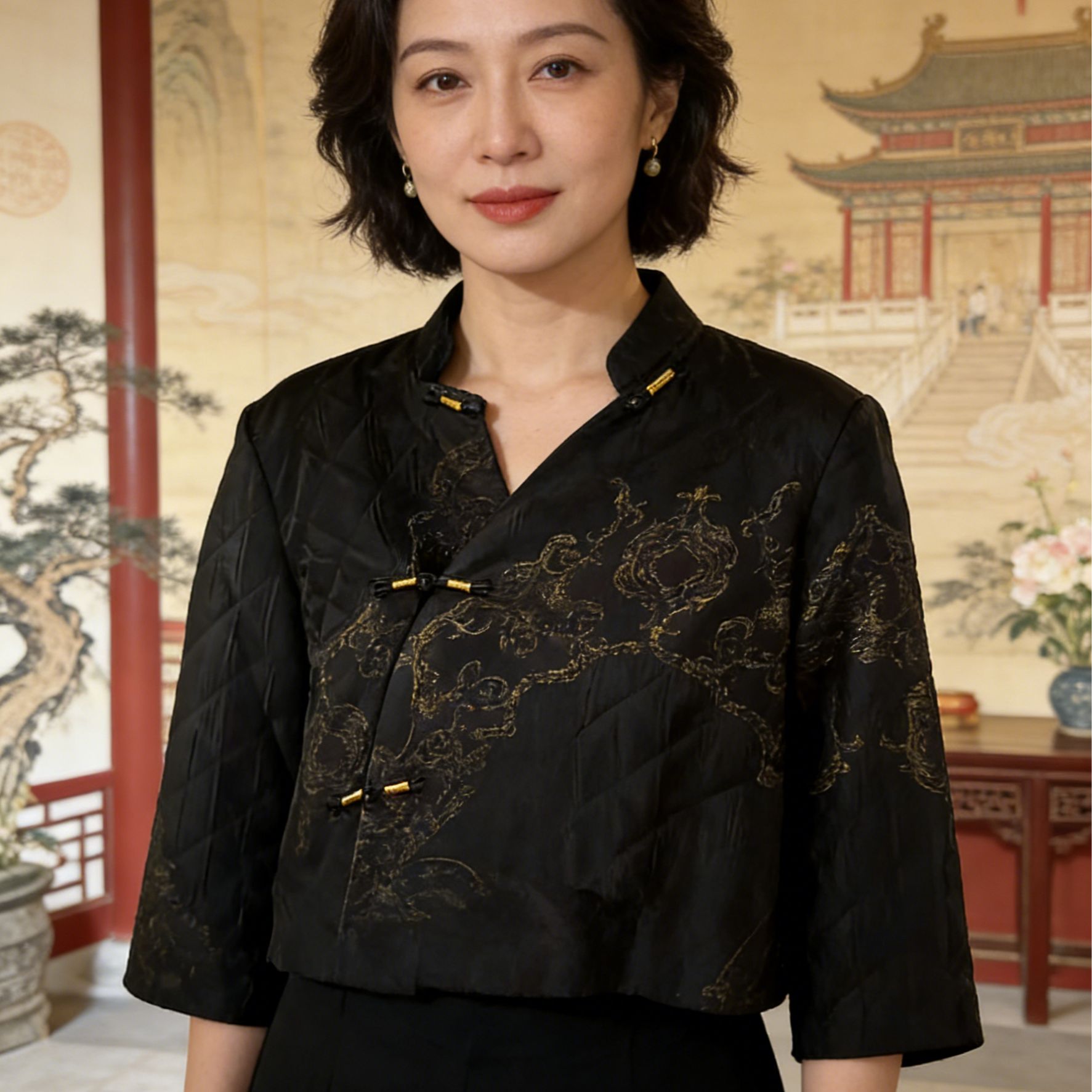 女保暖常规棉服简约翻领女士棉衣新中式斜襟套装复古