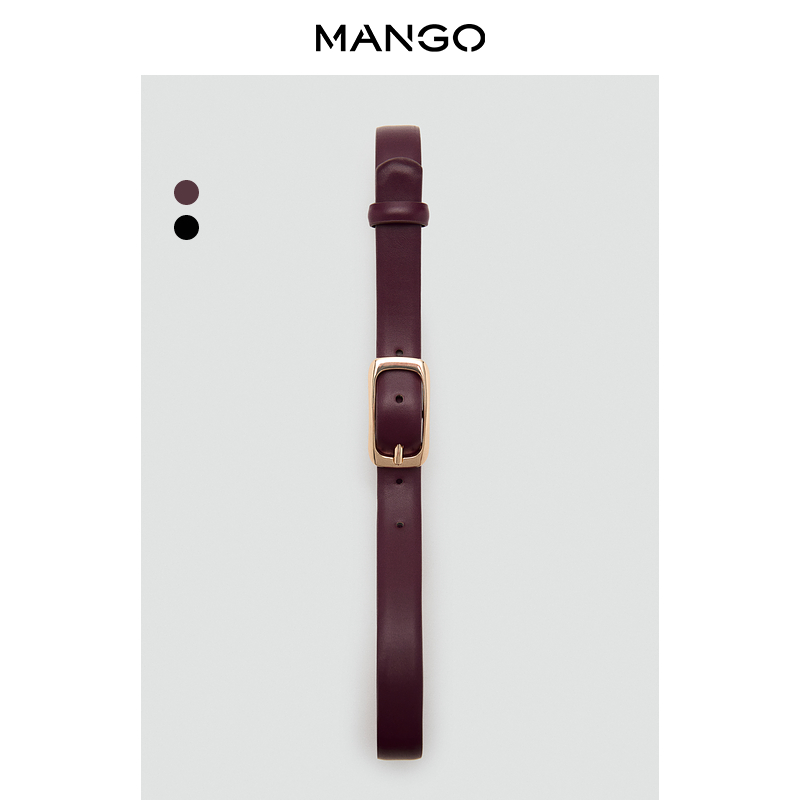 MANGO女装腰带2025秋装新款暗红色个性百搭时尚矩形搭扣皮带