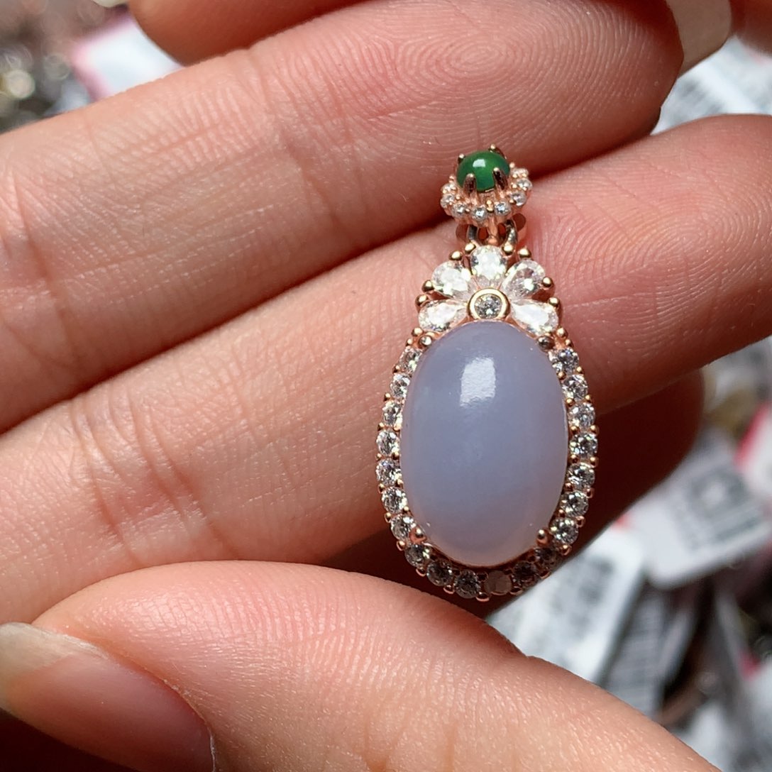 翡翠戒指银S925镶嵌天然翡翠吊坠