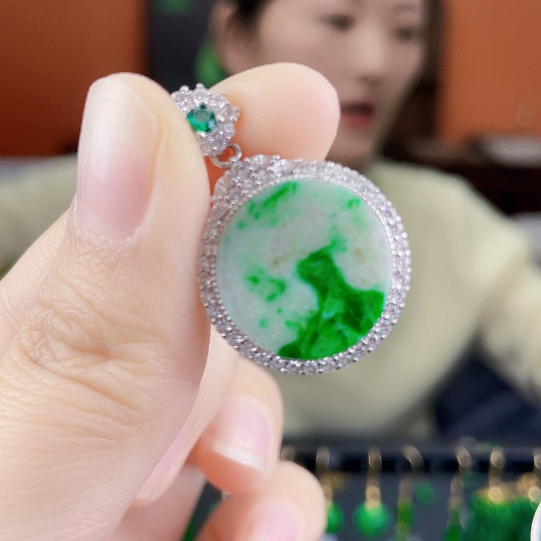 翡翠银S925镶嵌耳饰
