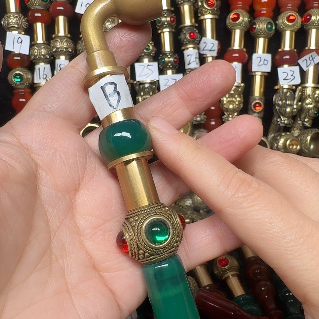 黄铜绿色烟锅1.6公分B款