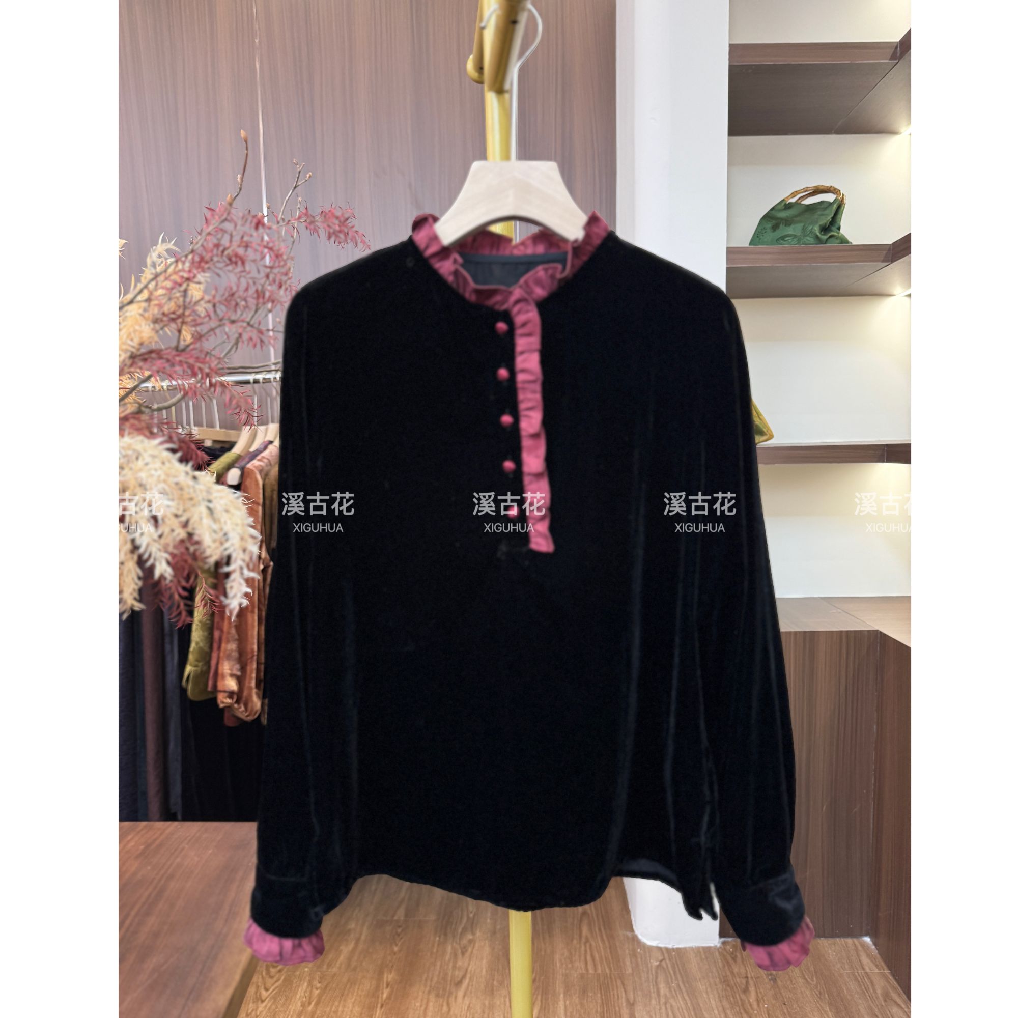 【荟禧】2025溪古花原创！重工桑蚕丝丝绒小衫女高级百搭大王缎