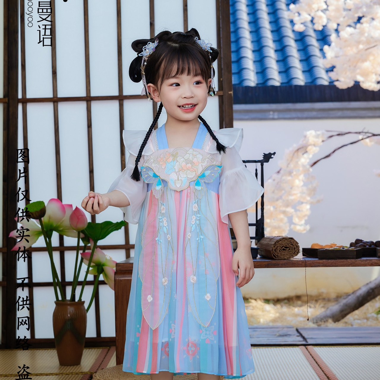 休闲风春女中国风2024年民族汉服夏装宝宝古风公主裙刺绣