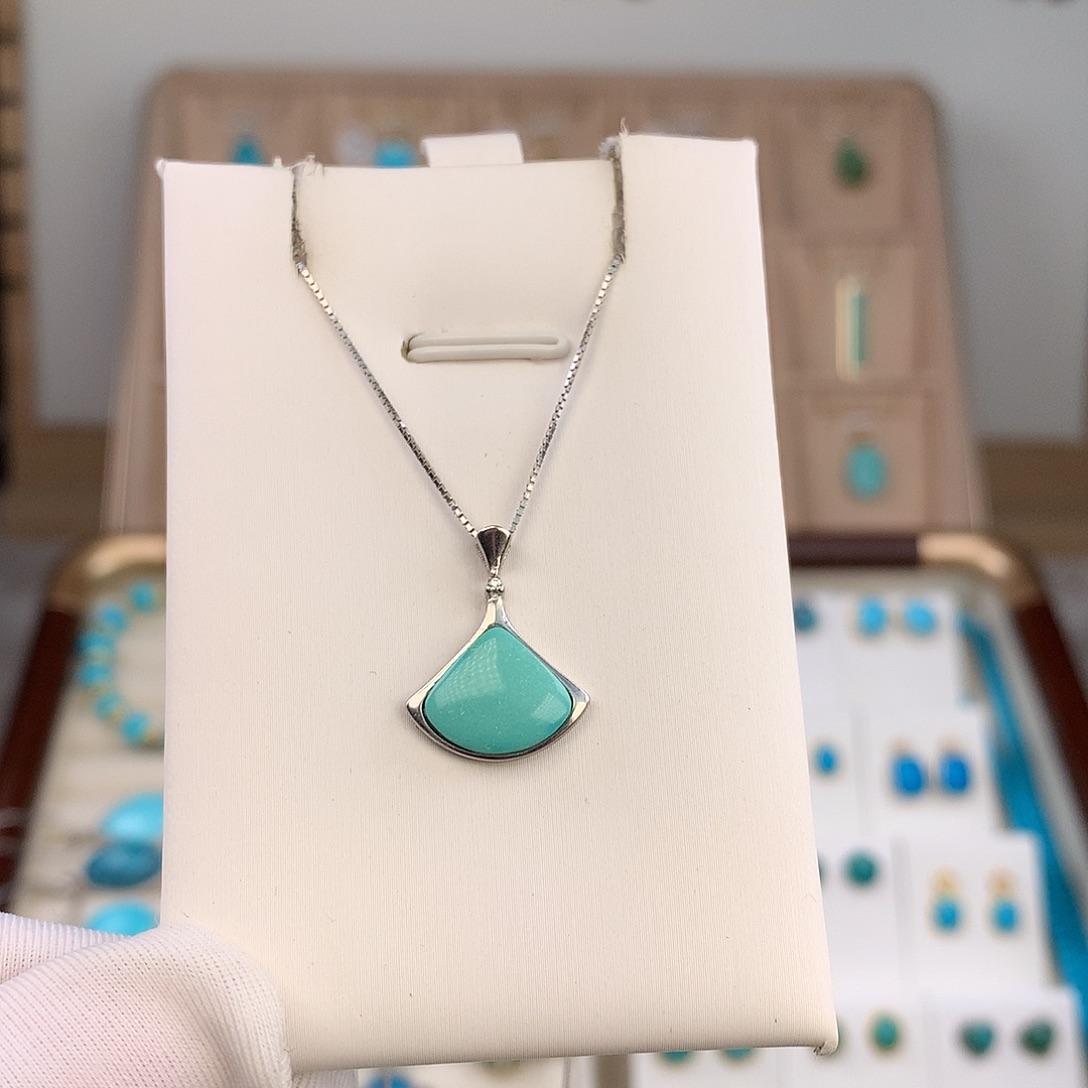 绿松石银S925镶嵌吊坠(不含链)