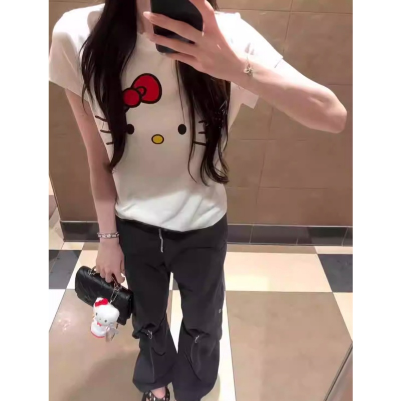 Hellokitty凯蒂猫卡通印花短袖T恤女2025新款夏季甜辣修身显瘦衣