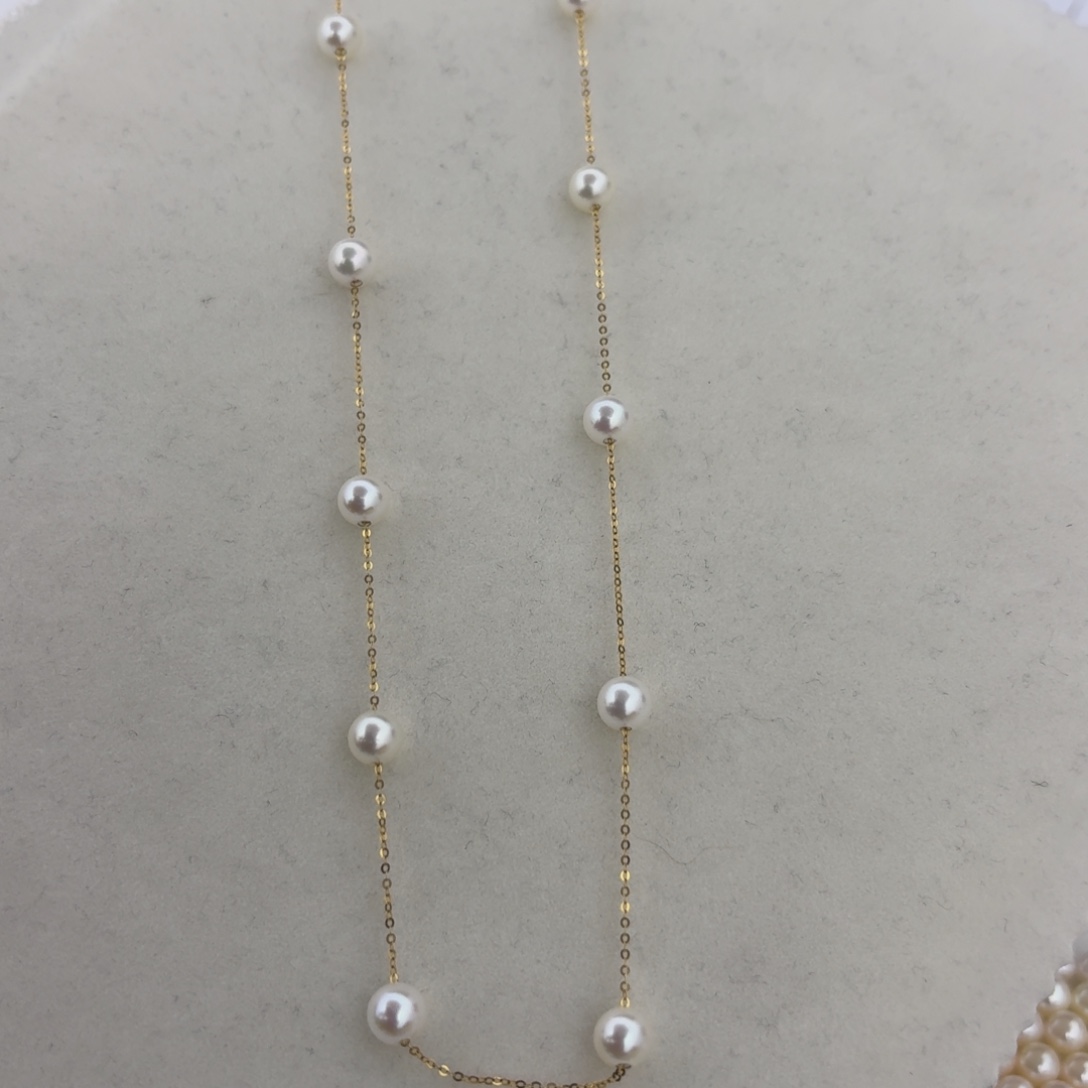 18K金镶嵌颈饰海水珍珠AK珠正圆微瑕满天星6mm