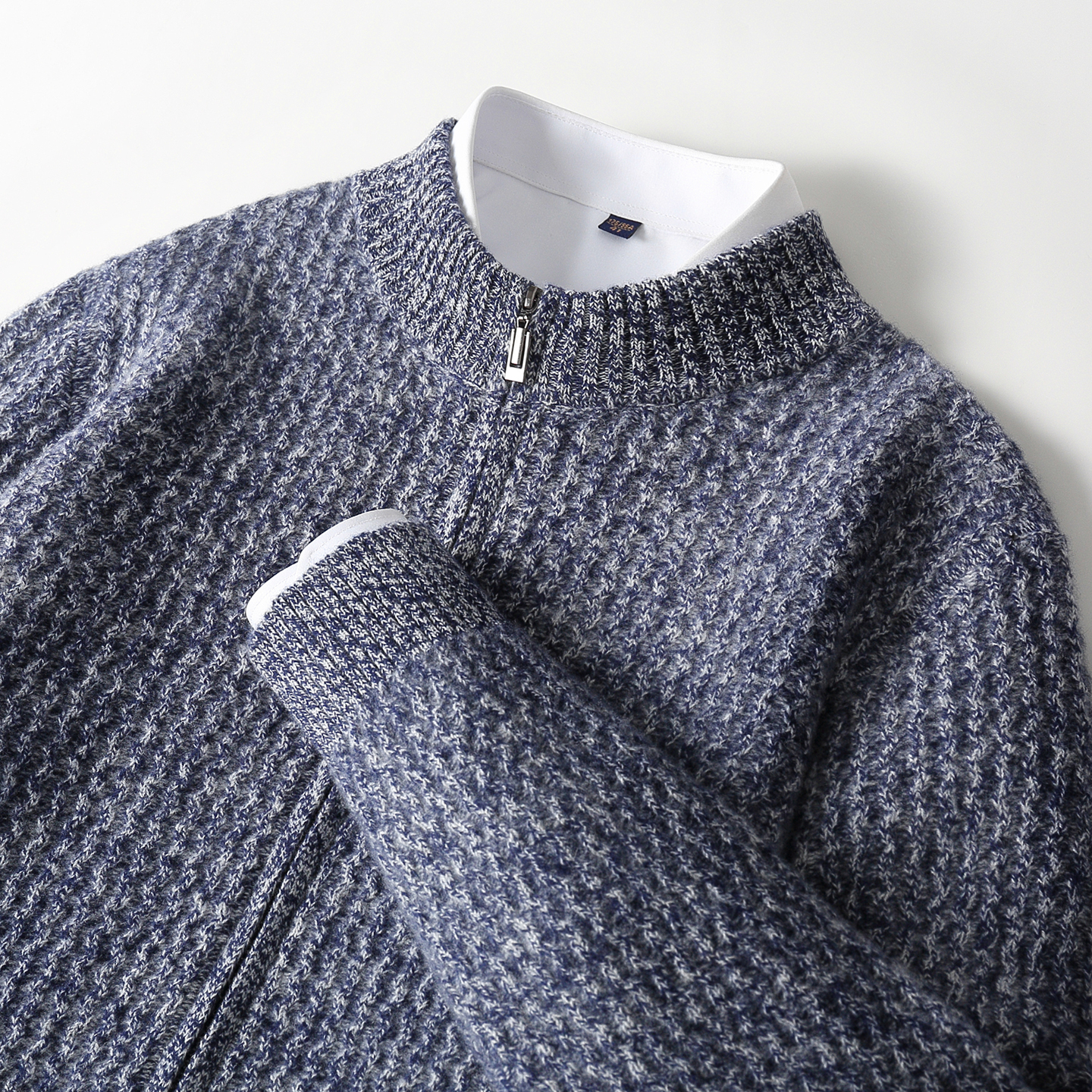 宽松加厚纯羊毛立领针织衫标准时尚拉链半高领开衫外套圆领男毛衣