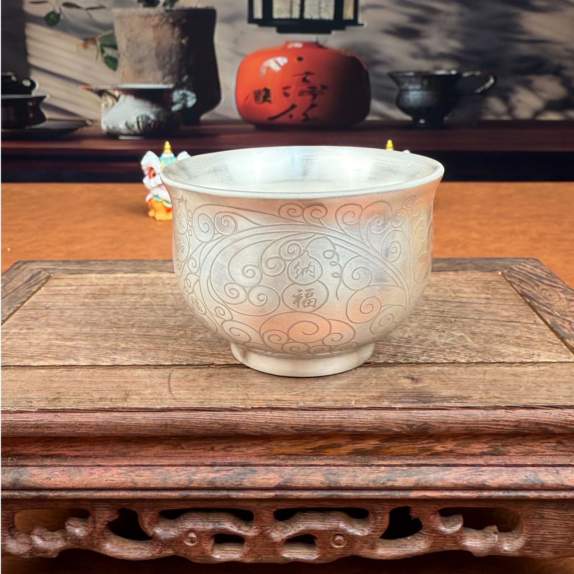  茗香瓷器 平安大福杯大师手工高档鎏银茶器瓷胎包银主人杯-23