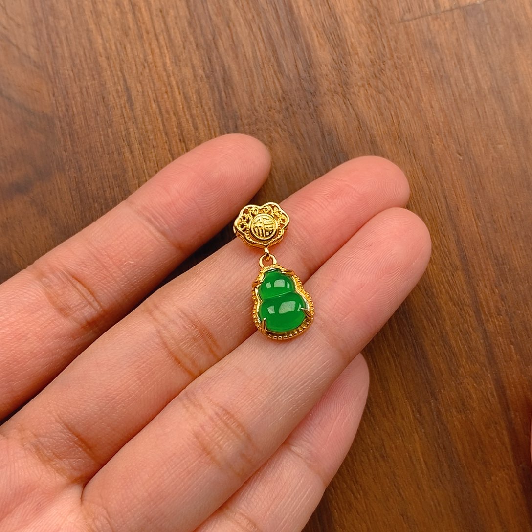 翡翠吊坠(不含链)银S925镶嵌葫芦